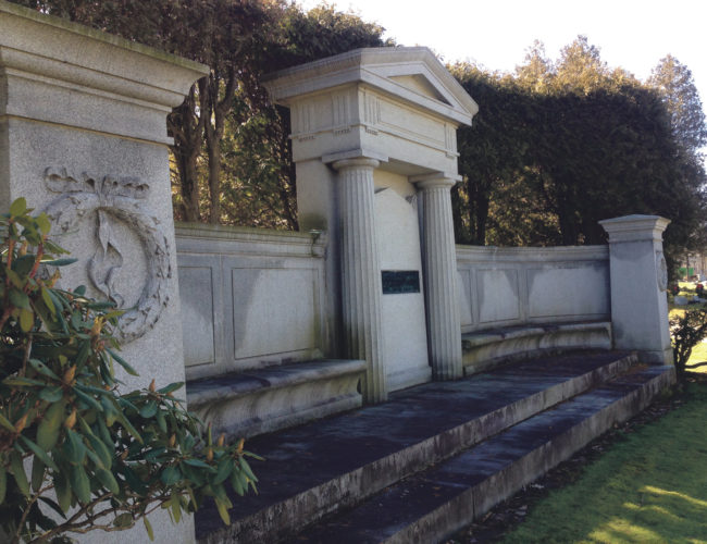 This is the monument erected to Charles Warren Stone near his gravesite at Oakland Cemetery.